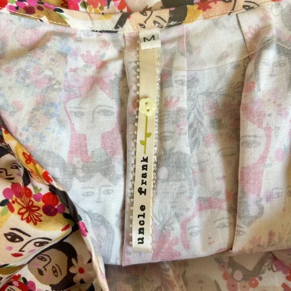 Uncle Frank Size M Womens Day Novelty Frida Floral Cotton Dress Pockets Boho Art - Picture 3 of 9